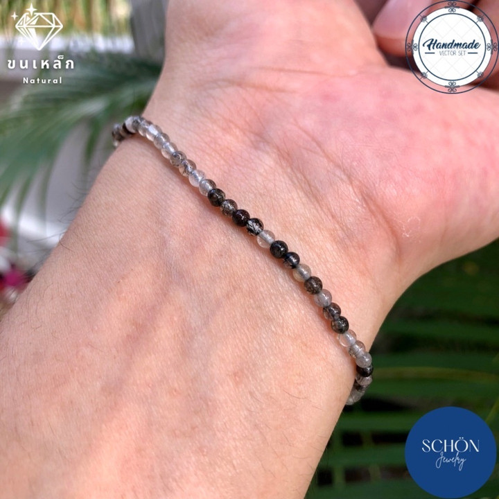 Pulsera de cuarzo y seda negra | Pulsera auspiciosa y de buena suerte