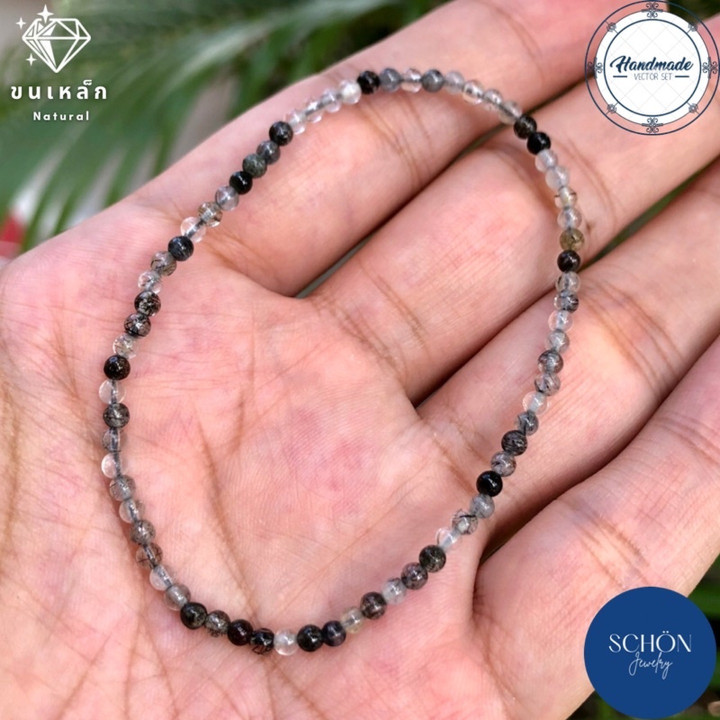 Pulsera de cuarzo y seda negra | Pulsera auspiciosa y de buena suerte