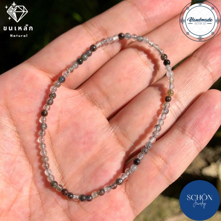 Pulsera de cuarzo y seda negra | Pulsera auspiciosa y de buena suerte