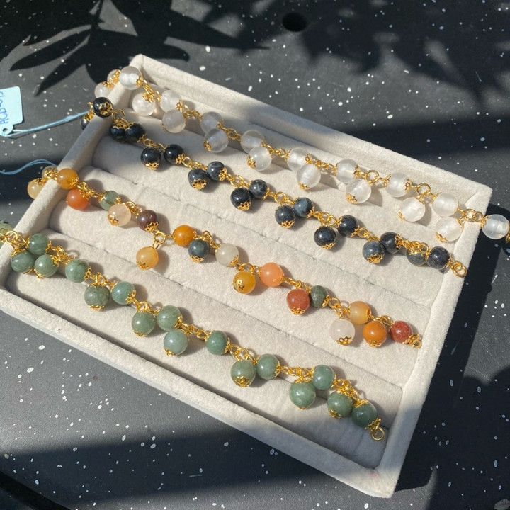 Burmese Jade Bracelet | Solid Brass, 24K Gold Plated and Handmade