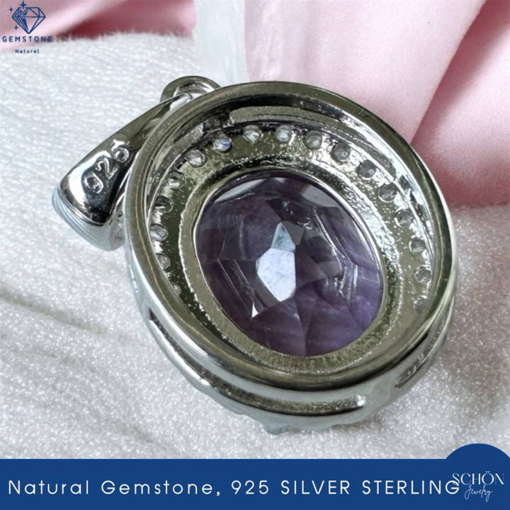 Genuine Gemstone and Diamond Pendant in Sterling Silver