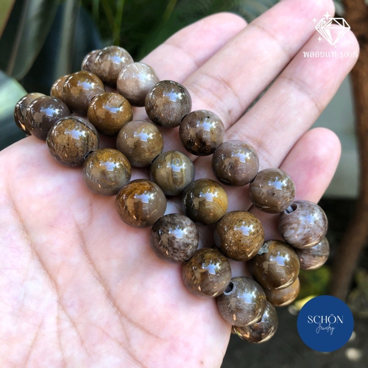 Pulsera de madera petrificada de un millón de años de antigüedad: auténtica y de buen augurio.