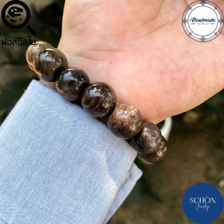 Pulsera de madera petrificada de un millón de años de antigüedad: auténtica y de buen augurio.