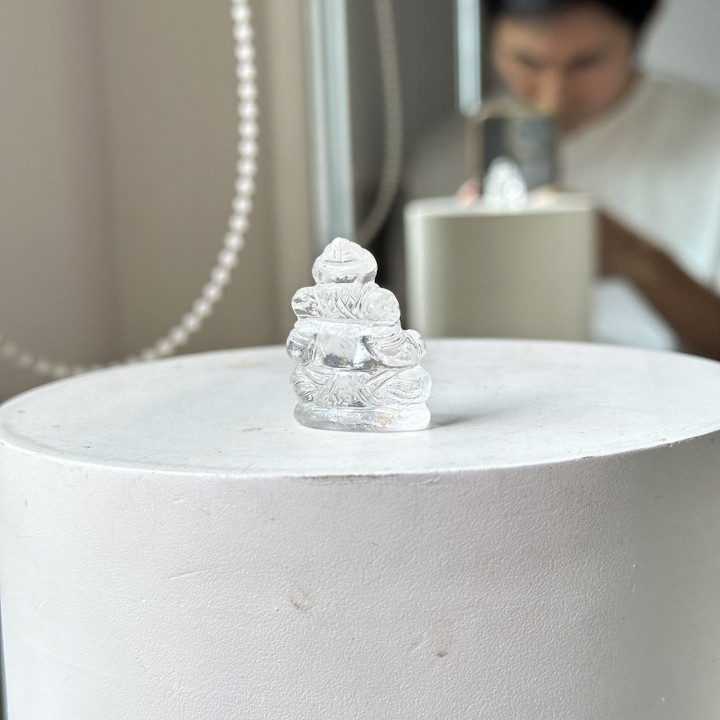 Hand-Carved Crystal Ganesha with Hanuman Tooth