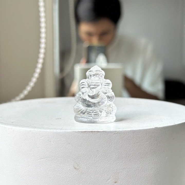 Hand-Carved Crystal Ganesha with Hanuman Tooth