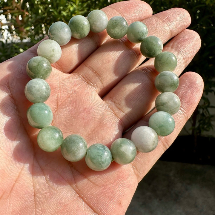 Pulsera de jade birmano auténtico - Cuentas redondas de 10 mm