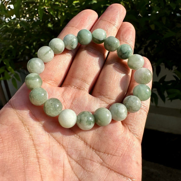 Pulsera de jade birmano auténtico - Cuentas redondas de 10 mm