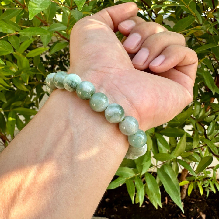 Pulsera de jade birmano auténtico - Cuentas redondas de 10 mm