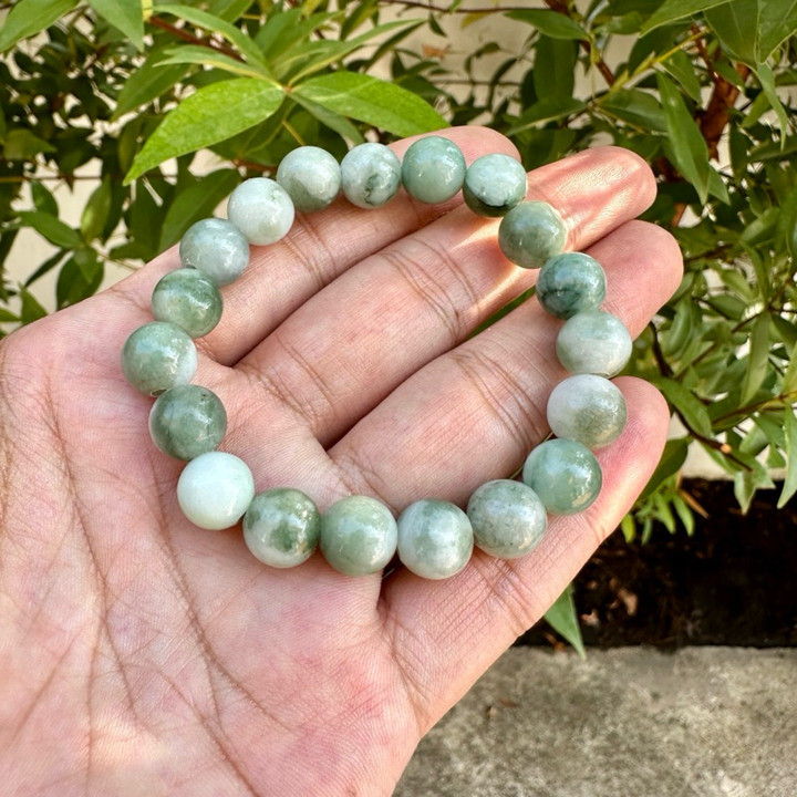Pulsera de jade birmano auténtico - Cuentas redondas de 10 mm