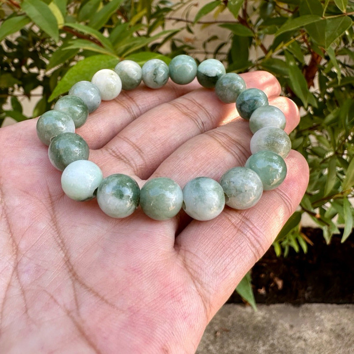 Pulsera de jade birmano auténtico - Cuentas redondas de 10 mm