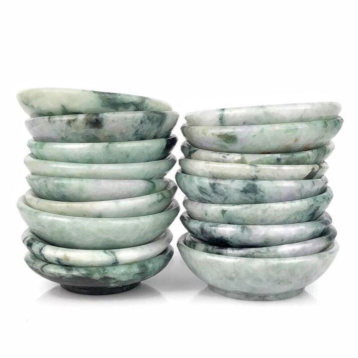 Authentic Burmese Jade Offering Bowls and Cups Set