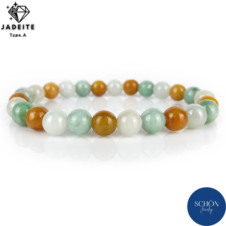Pulsera Hok Lok Siu de jade natural | Brazalete de jade tricolor (Tipo A)