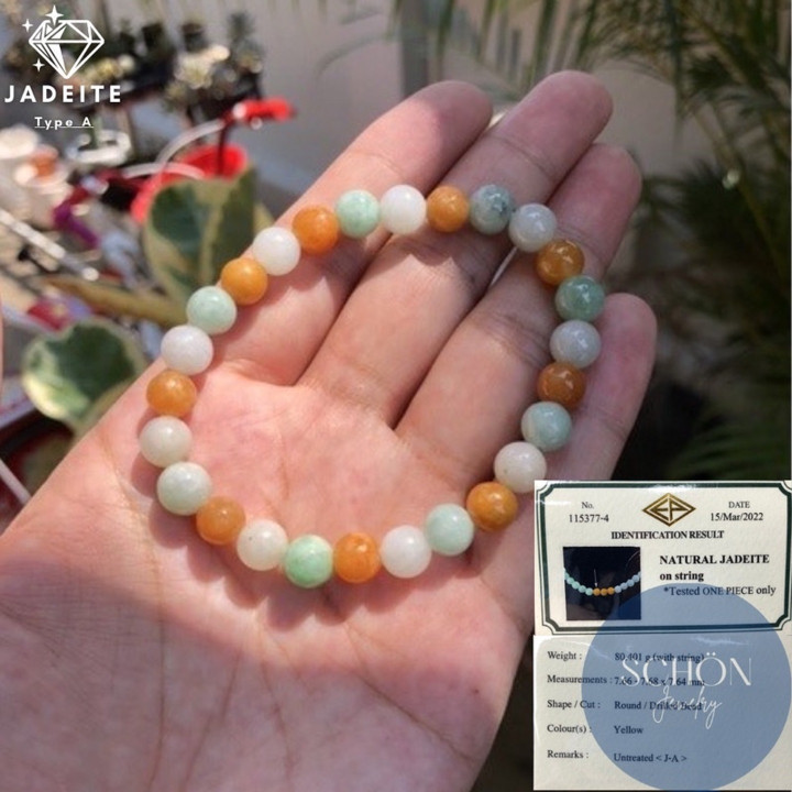 Pulsera Hok Lok Siu de jade natural | Brazalete de jade tricolor (Tipo A)