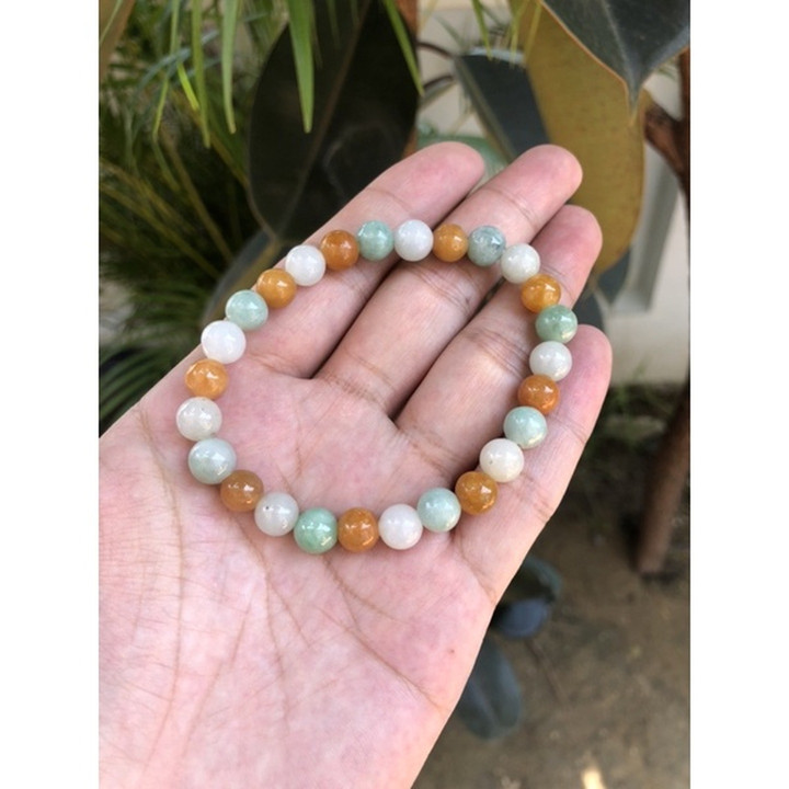 Pulsera Hok Lok Siu de jade natural | Brazalete de jade tricolor (Tipo A)