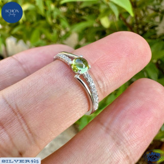 Sterling Silver Peridot and CZ Ring - White Gold Plated