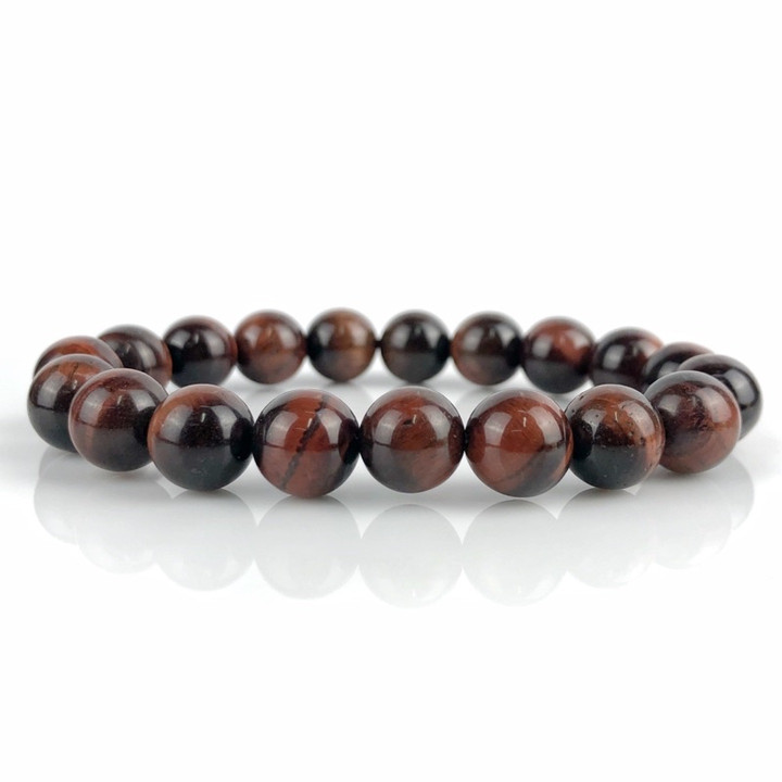 Pulsera de ojo de tigre rojo para la fortuna y la energía (cuentas de 10 mm)