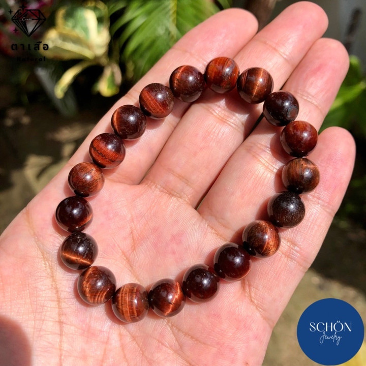 Pulsera de ojo de tigre rojo para la fortuna y la energía (cuentas de 10 mm)
