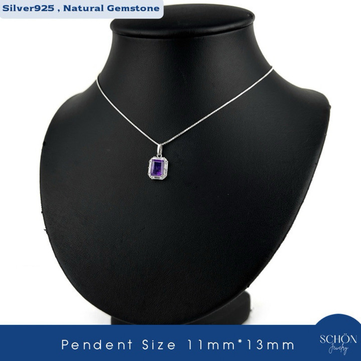 Genuine Amethyst and CZ Sterling Silver Pendant