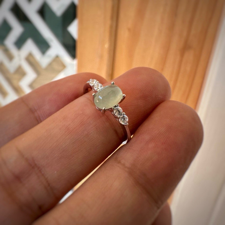 Anillo de jade y ópalo birmano auténtico | Plata de ley 925