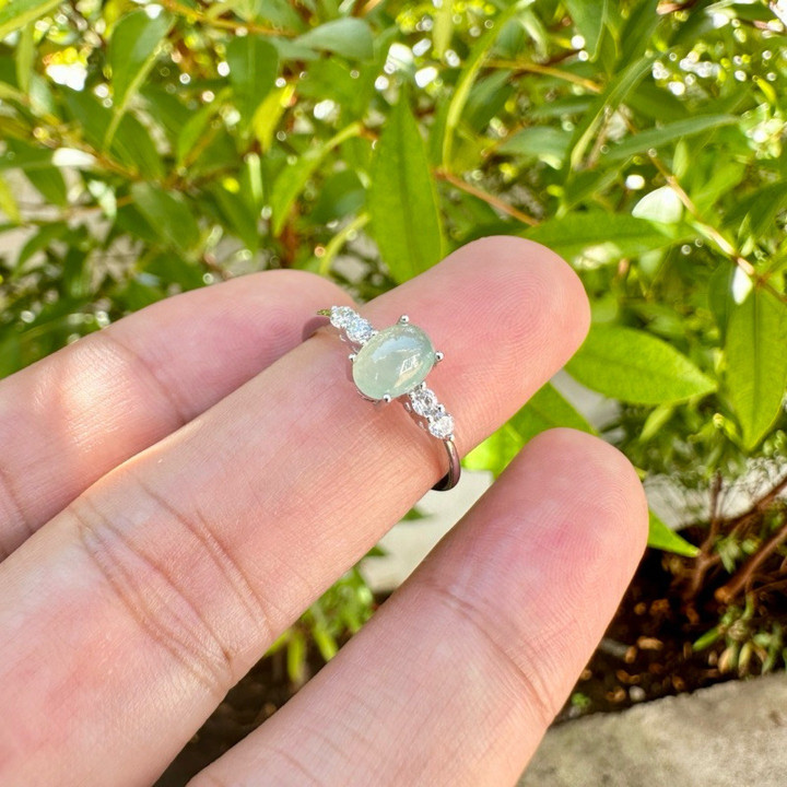 Anillo de jade y ópalo birmano auténtico | Plata de ley 925