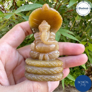 Jade Ganesha Statue | Soft Jade and Naga Prok Posture | Handcrafted