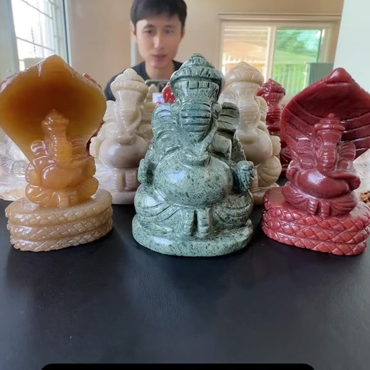 Jade Ganesha Statue | Soft Jade and Naga Prok Posture | Handcrafted