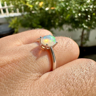Genuine Opal Ring | Orange and White Opal | 925 Sterling Silver