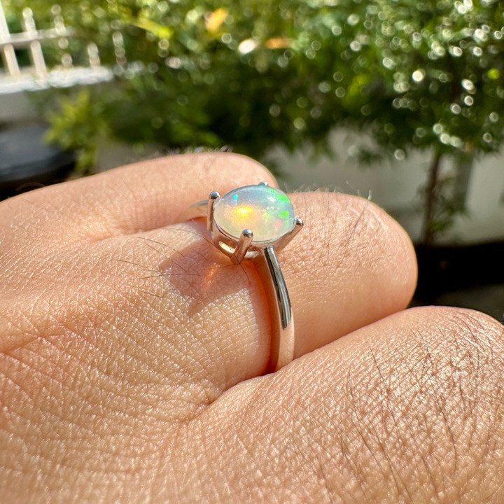 Anillo de ópalo auténtico | Ópalo naranja y blanco | Plata de ley 925