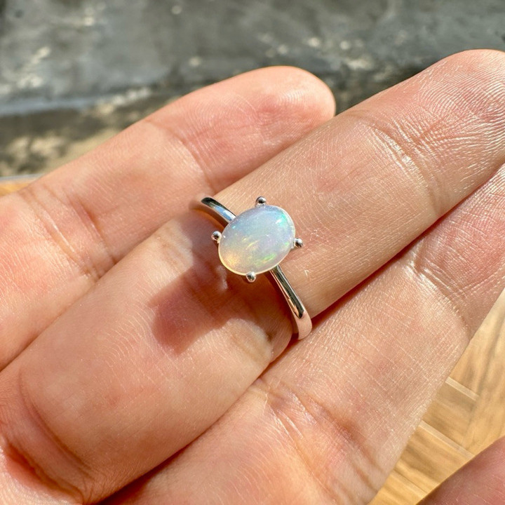Anillo de ópalo auténtico | Ópalo naranja y blanco | Plata de ley 925