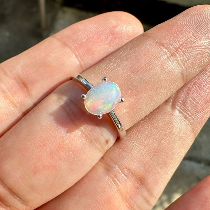 Anillo de ópalo auténtico | Ópalo naranja y blanco | Plata de ley 925