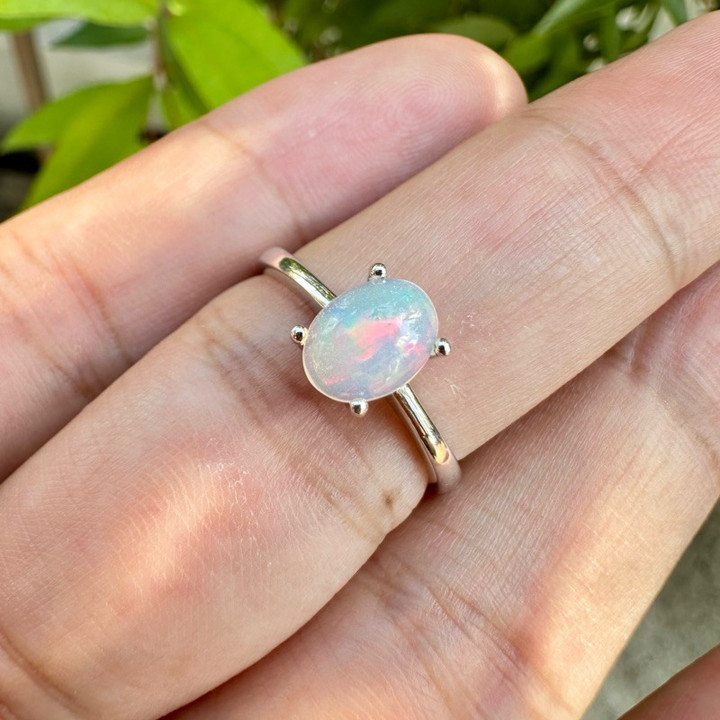 Anillo de ópalo auténtico | Ópalo naranja y blanco | Plata de ley 925
