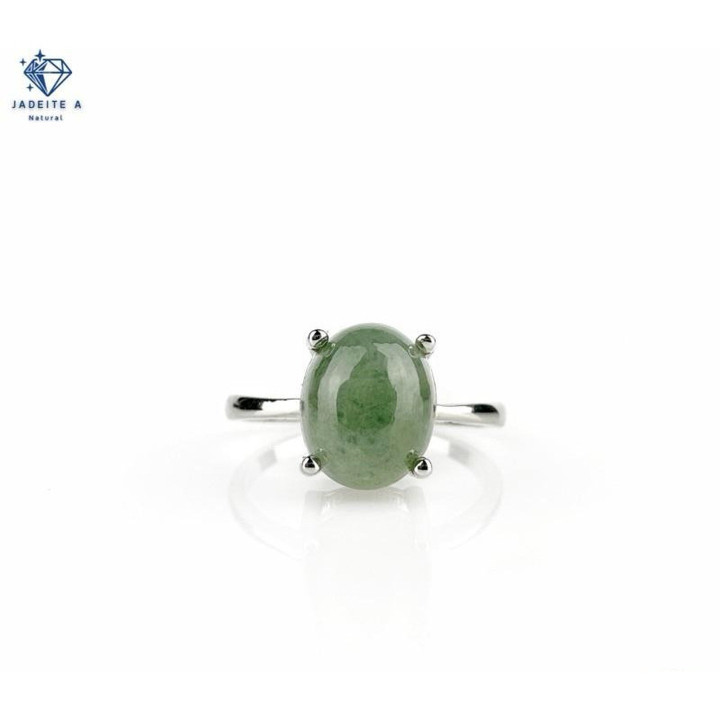 Anillo de jade birmano auténtico | Tipo A | 10x12 mm | Plata de ley