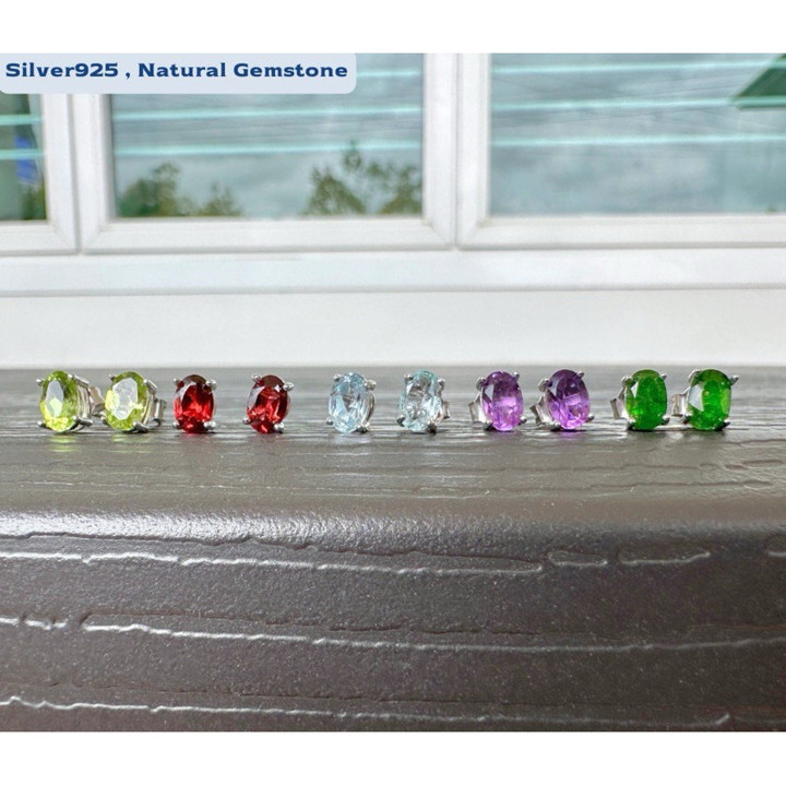 Pendientes de piedras preciosas auténticas | Plata de ley y 7 piedras vibrantes