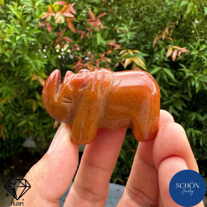 Genuine Red Jade Rhino Carving - 50x21x30mm