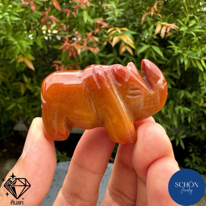 Genuine Red Jade Rhino Carving - 50x21x30mm