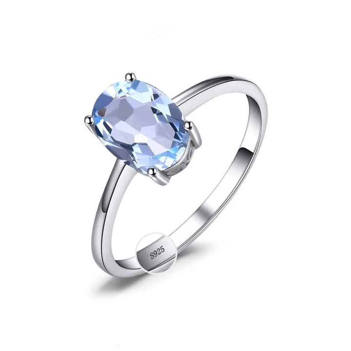 Anillo de plata de ley con topacio auténtico (5x7 mm) Antideslustre