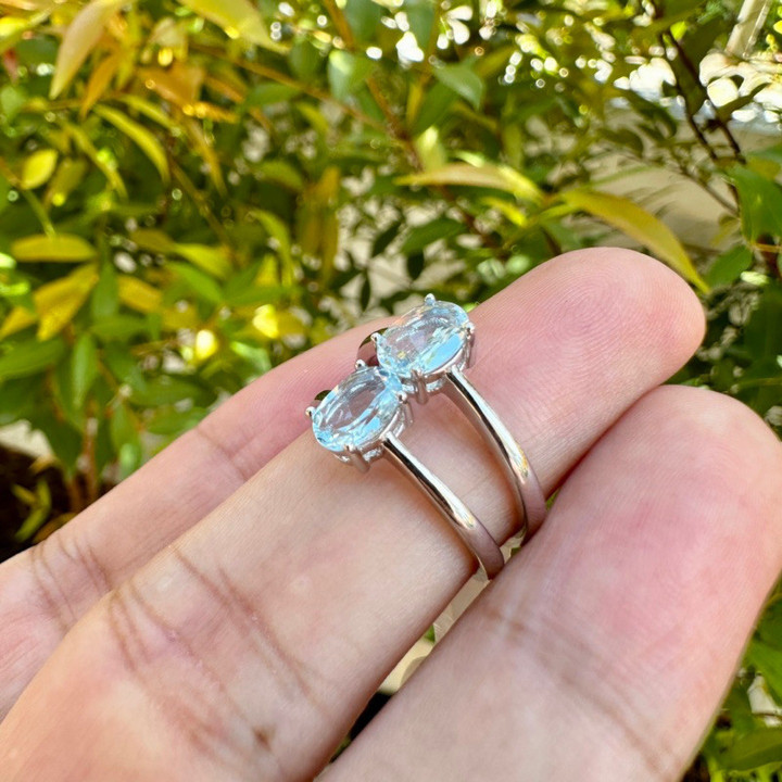 Anillo de plata de ley con topacio auténtico (5x7 mm) Antideslustre