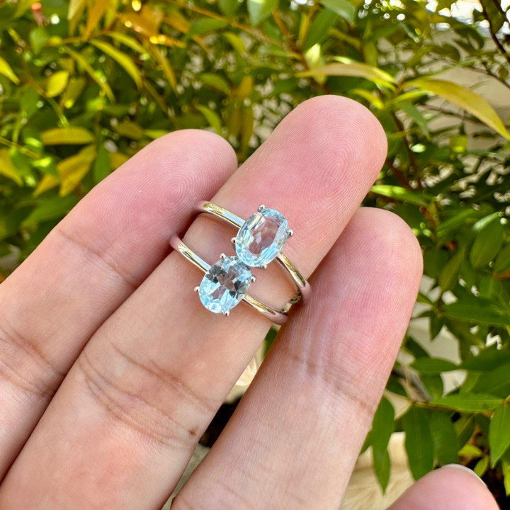 Anillo de plata de ley con topacio auténtico (5x7 mm) Antideslustre