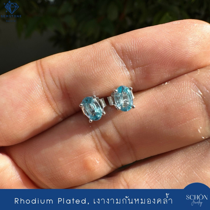 Pendientes de plata de ley con circonita azul (4x6 mm)