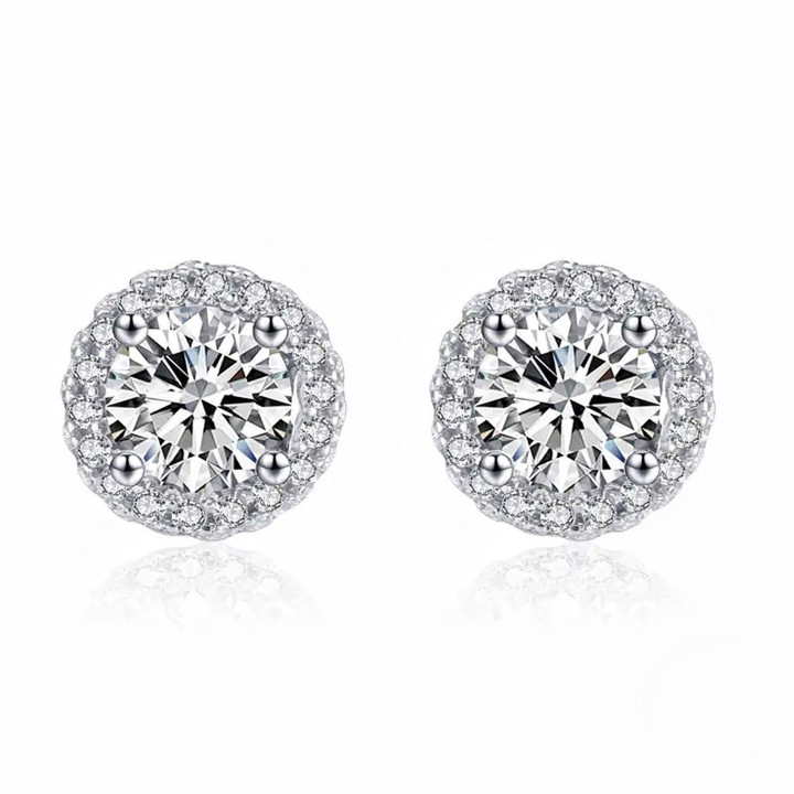 Pendientes de plata de ley con diamantes | Corte a máquina, brillo deslumbrante