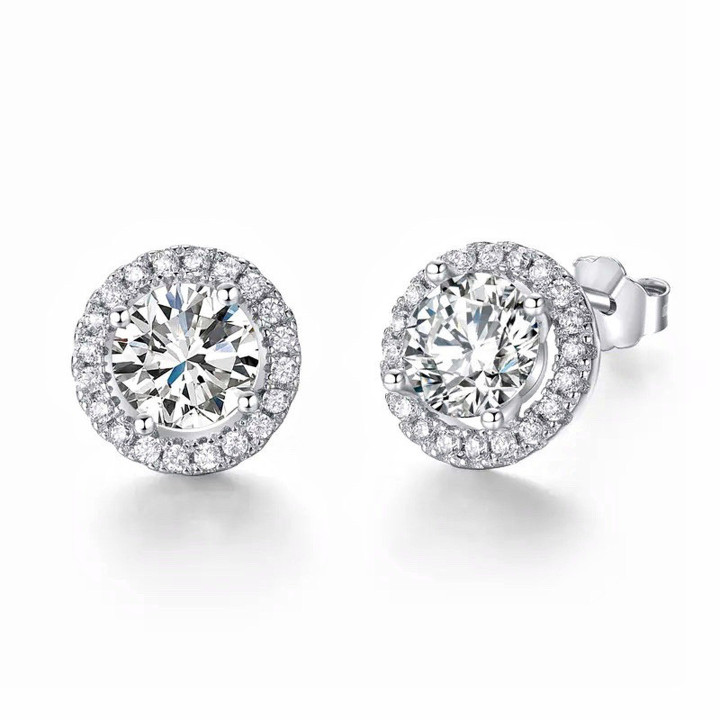 Pendientes de plata de ley con diamantes | Corte a máquina, brillo deslumbrante