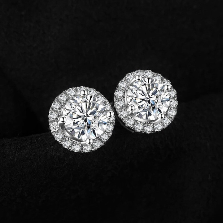 Pendientes de plata de ley con diamantes | Corte a máquina, brillo deslumbrante
