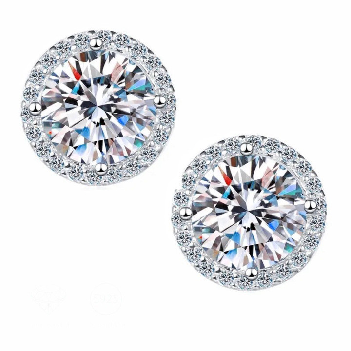 Pendientes de plata de ley con diamantes | Corte a máquina, brillo deslumbrante