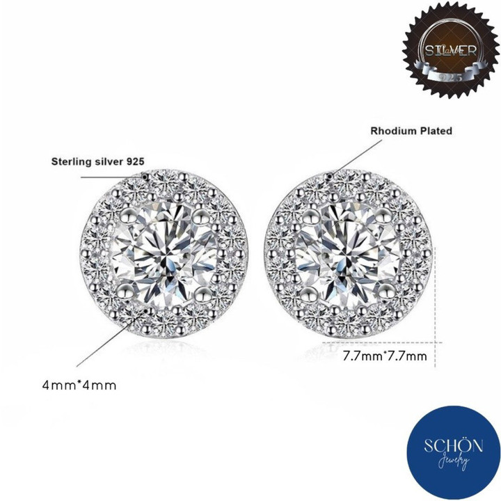 Pendientes de plata de ley con diamantes | Corte a máquina, brillo deslumbrante