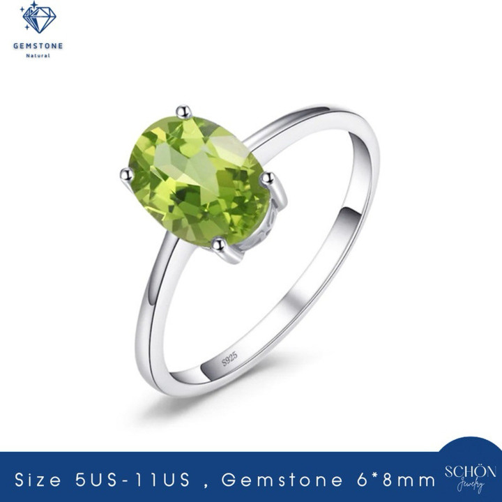 Anillo con piedra preciosa auténtica | Plata de ley, tamaño 6x8 mm