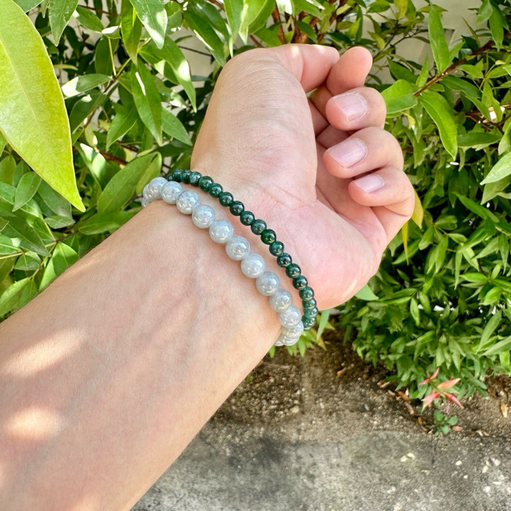 Bracelet en jade vert impérial véritable - Perles de 4,5 mm