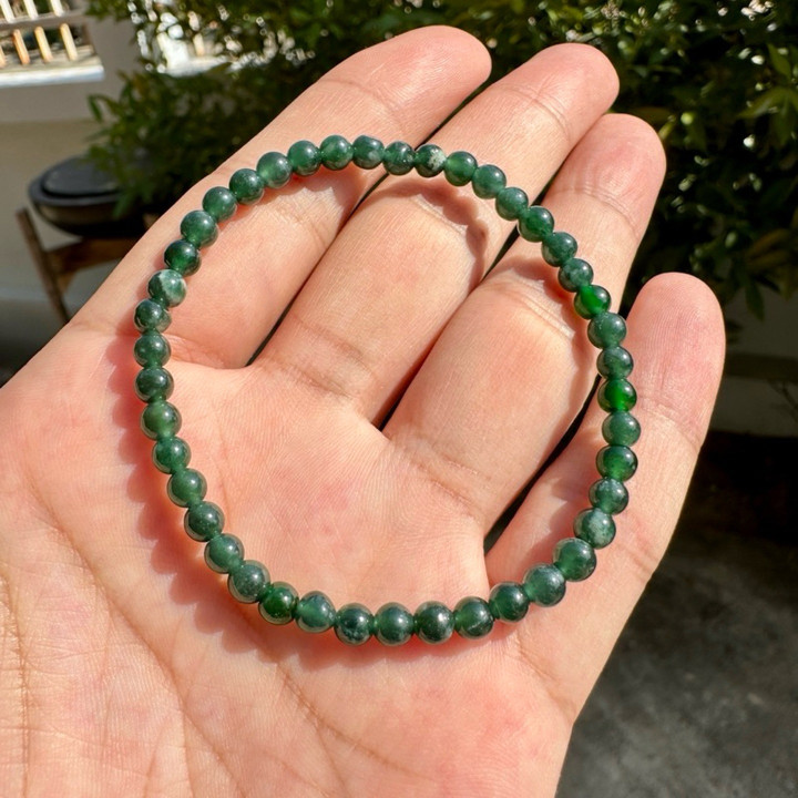 Bracelet en jade vert impérial véritable - Perles de 4,5 mm