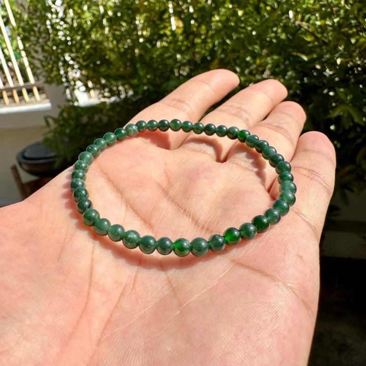 Bracelet en jade vert impérial véritable - Perles de 4,5 mm