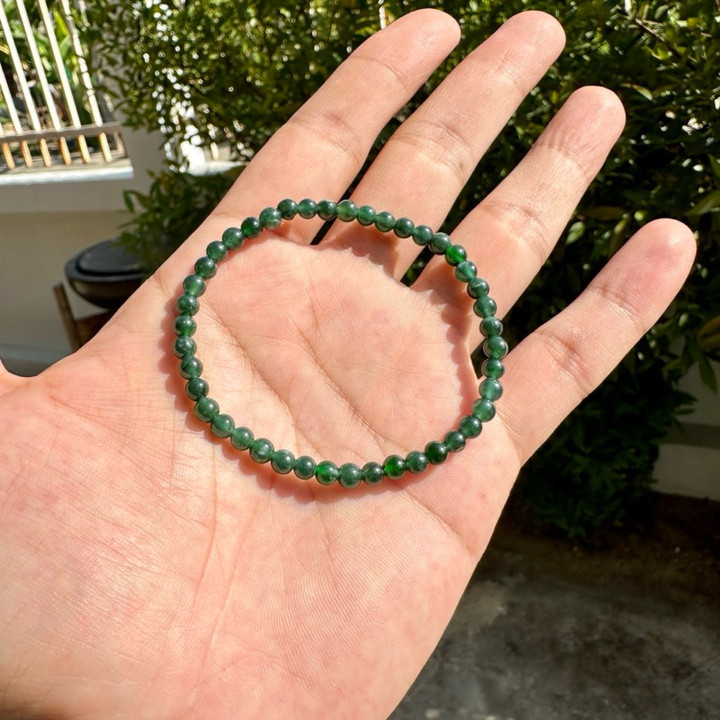 Bracelet en jade vert impérial véritable - Perles de 4,5 mm