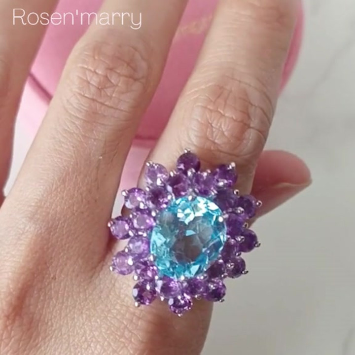 Bague en argent sterling avec améthyste et topaze | Coffret cadeau